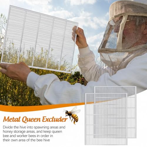 Therwen 4 Pcs Metal Queen Excluder for 10 Frame Hive Metal Queen Bee Excluder, Separates Queen Bees from Honey, Beekeeping Tools Beekeeping Supplies, 20.08 x 16.14 Inch