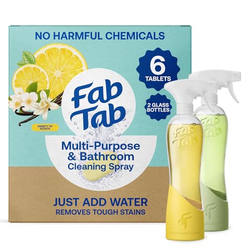 Fab Tab Tablet Cleaner, Multi-Purpose & Bathrom Cleaner for Eco-Concious Cleaning, Non Harmful & Chemical-Free Formula, Convenient Refills with 2 Glass Bottles, Luxury Hotel Scent (6 Refill Tablets)