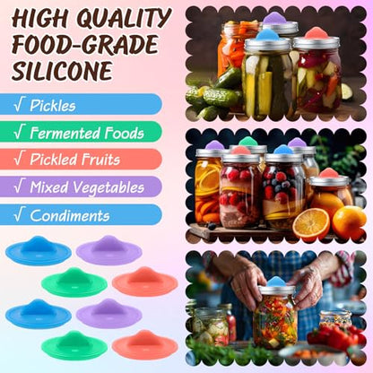 8 Pack Mason Jar Silicone Fermentation Lids for 3" Wide Mouth Jars Waterless Airlock Fermentation Mason Jar Lid Fermenter Caps for Pickles, Kimchi, Fermented Probiotic Food (Pink,Blue,Purple,Green) - color: Pink, Blue, Purple, Green