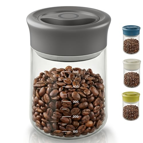 LAKUMIQI Overnight Oats Containers with Lids, 17oz Glass Jars with Airtight Lids, One-Hand 90° Twist-Off Wide Mouth Food Storage for Coffee Bean, Chia Pudding, Meal Prep, Pantry, Grey - color: Grey, size: 17 OZ(500ml)