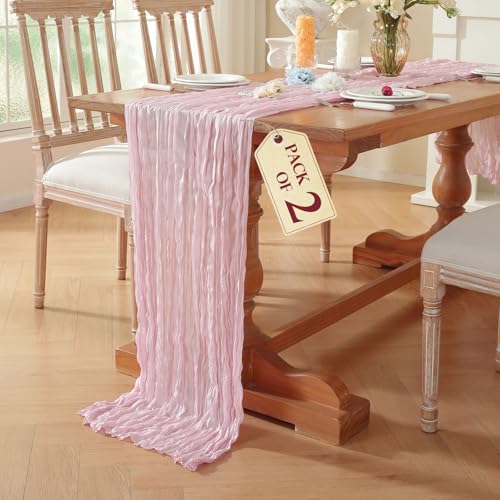 2 Pack Cheesecloth Table Runner, Fall Table Runner 120 Inch – Dusty Pink Cheesecloth Gauze – 10FT Cheese Cloth Runner for Wedding, Party, Baby Shower, Home Decorations - color: Dusty Pink, size: 10ft x 2pcs