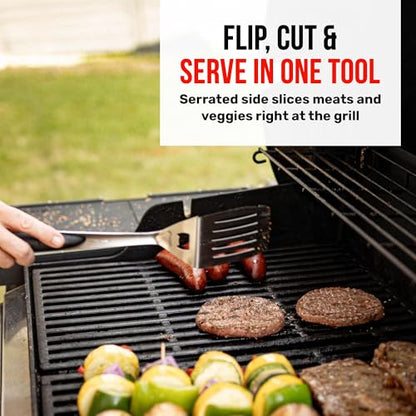 Grillbot BBQ Grill Spatula for Outdoor Grill, Heavy-Duty Multi-Function Stainless Steel Griddle with Serrated Cutting Edge & Bottle Opener, Long Handle BBQ Spatula, Dishwasher Safe - color: BBQ Spatula