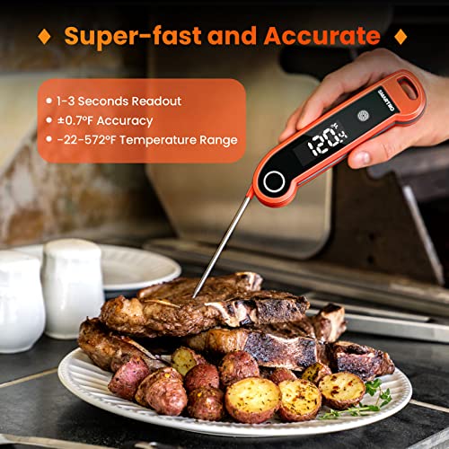SMARTRO ST49 Digital Thermocouple Instant-Read Meat Thermometer with Ambidextrous Backlit for Food, Grilling, BBQ, Kitchen Cooking, Oil Deep Frying and Candy - color: Red