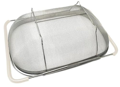 AJIODA Over The Sink Colander, 6 Quarts Stainless Steel Oval Colander with Expandable Rubber Grip Handle, Fine Mesh Strainer Baskets Kitchen Colanders for Strain, Drain, Rinse Vegetable, Fruits, Beige - color: Beige, size: Large