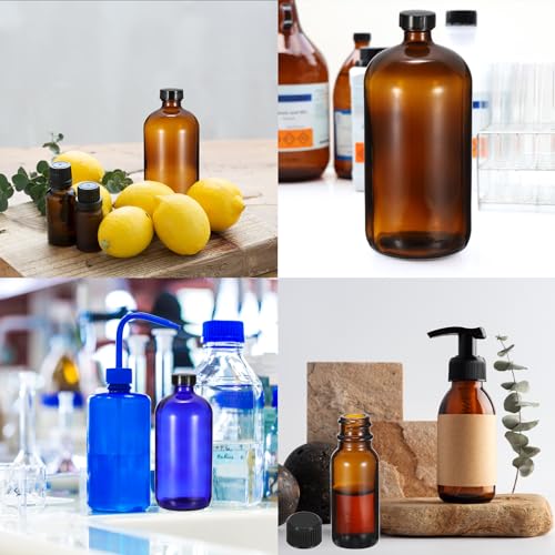 PATIKIL 2oz(60ml) Glass Sample Bottles, 24Pcs Round Bottle Dispensing Bottles with Black Poly Cone Cap for Reagent Liquids, Essential Oils, Perfume, Amber - color: Amber,Black, size: 2 oz