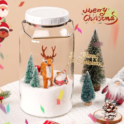 Qianfenie 1.5 Gallon Glass Jar with Lid Wide Mouth, Large Mason Jar with Airtight Screw Lid and Handle, Big Storage Jar with 2 Scale Marks for Kitchen Food, Pantry Organization (5700ML/192OZ)