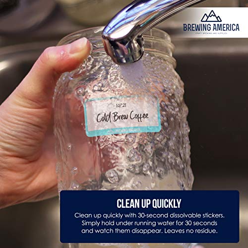 Dissolvable Food Labels for Food Containers - 250qty Made in USA - 1x2 Inches - Wash-Off Labels for Meal Prep, Pantry, Freezer and Mason Jars – No Scrubbing, No Residue - Teal - color: Teal