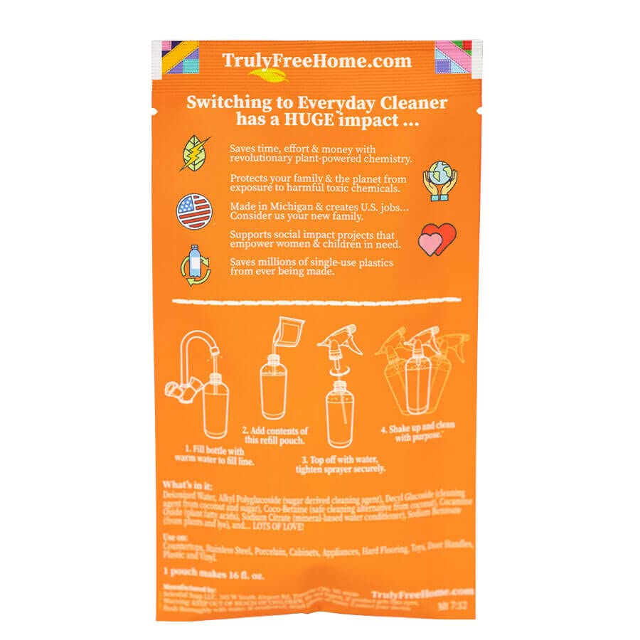 Truly Free Everyday Cleaner Kit - Multipurpose Cleaner Spray, Kitchen Counter Cleaner, Natural Cleaning Products, Multi-Surface Household Solution, 16 oz Reusable Empty Bottle + Two Fills, 3 oz ea. - size: 1 Count (Pack of 1)