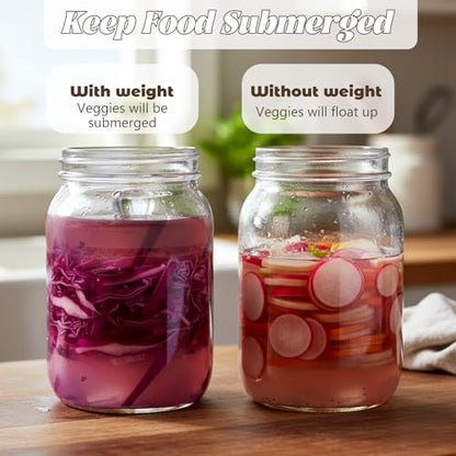 2 Pcs Glass Fermentation Weight Set, 3.7 inch Large and Heavy Jar Glass Fermenting Weights with Easy Grip Handles for Wide Mouth Mason Jars Sauerkraut Kimchi