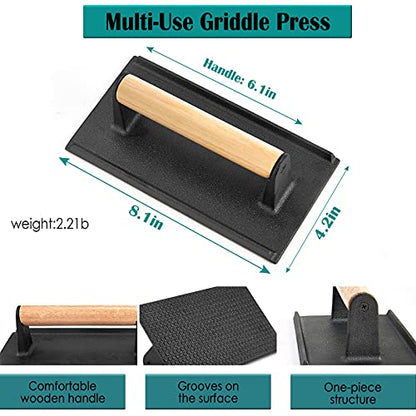 HaSteeL Melting Dome & Burger Press for Griddle, Stainless Steel 9In Basting Cover & Heavy Duty 8 x 4In Wooden Grill Press, Griddle Accessories Set Perfect for Flat Top Teppanyaki Cast Iron Outdoor - size: 9" Dome & Rectangle Press