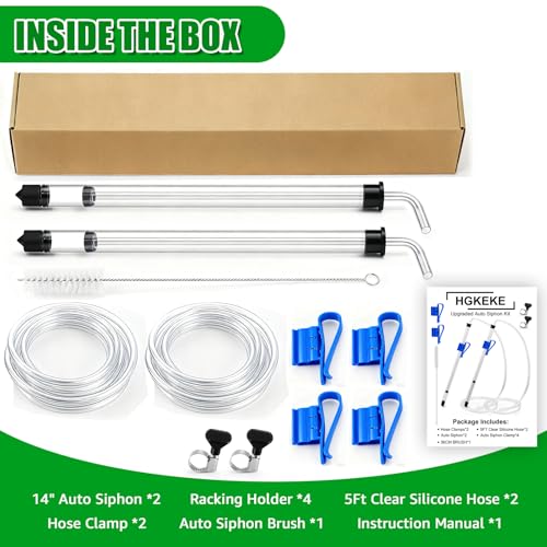 2Pcs 14” Auto Siphon with 5.5FT Food-Grade Silicone, Beer Wine Siphon Racking Cane fit Liquid Transfer, Effortless Bottling Fermentation Mead Homebrew Making Small Batches (Blue Tubing Clamp)