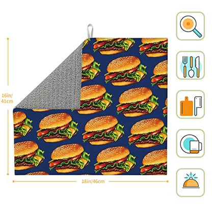 Cheeseburger Dish Drying Mat Quick Dry Fabric For Kitchen Counter (16”X18”)