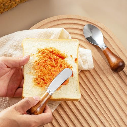 Stainless Steel Butter Knife Spreader Cheese Spreader Knives with Handle | Mini Serving Tongs with Bamboo Handle,cheese cutter for Charcuterie Board Sandwich Appetizers Cocktail Spreading 2PCS