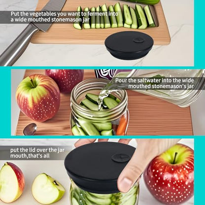 Silicone Fermenting Lids Waterless Airlock Fermentation Tops Wide Mouth Fermenter Caps for Pickles, Kimchi and Fermented Probiotic Food 3 Pack Black (Jars Not Included) - color: Black