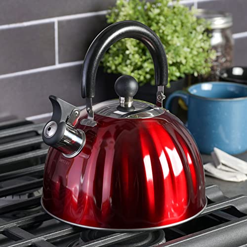 Mr. Coffee Twining 2.1 Quart Pumpkin Shaped Stainless Steel Whistling Tea Kettle, Metallic Red (Pack of 6) - color: Metallic Red, size: 2.1 Quarts (Pack of 6)