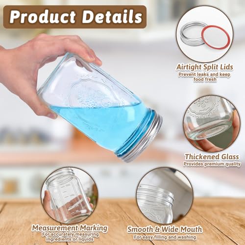 Alotpower Wide Mouth Mason Jars 32 oz - 6Pack Clear Glass Canning Jars | Quart Mason Jars with Airtight Lids & Bands for Pickling, Fermenting, Preserving, Meal Prep, and Dry Storage - color: 32fl.oz 6pack