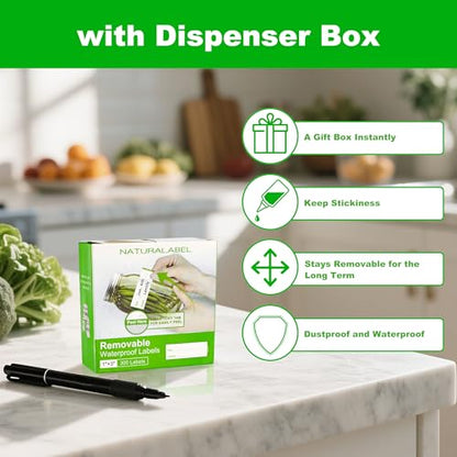 NATURALABEL 300 PCS Removable Freezer Labels with Dispenser - 1" x 3" Food Labels for Meal Prep Containers, Easy Peel-Off Design, No Residue (Green) - color: Preprinted-green