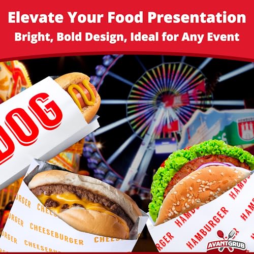 Retro, Grease-Proof Food Wrapper 75 Combo Pack. 25 Each Hamburger, Cheeseburger and Hot Dog Sturdy Bags. Heat Proof, Restaurant Grade, Allergen Friendly BBQ Foil Paper Supply for Themed Party Event