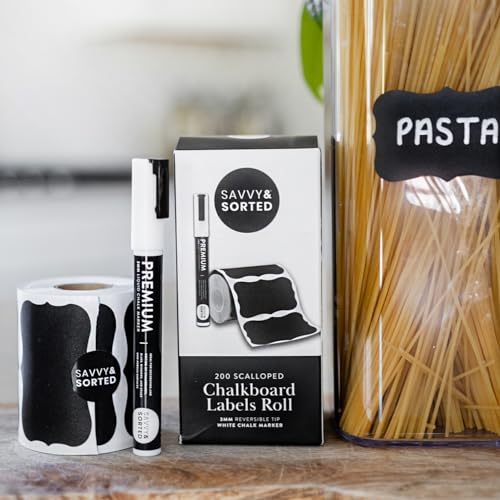 200 Chalkboard Labels for Containers - Waterproof Black Jar Labels with Chalk Markers, Reusable Chalk Stickers Kitchen Pantry Containers and Storage Bin Organization - style: Wavy Shape - 200pcs