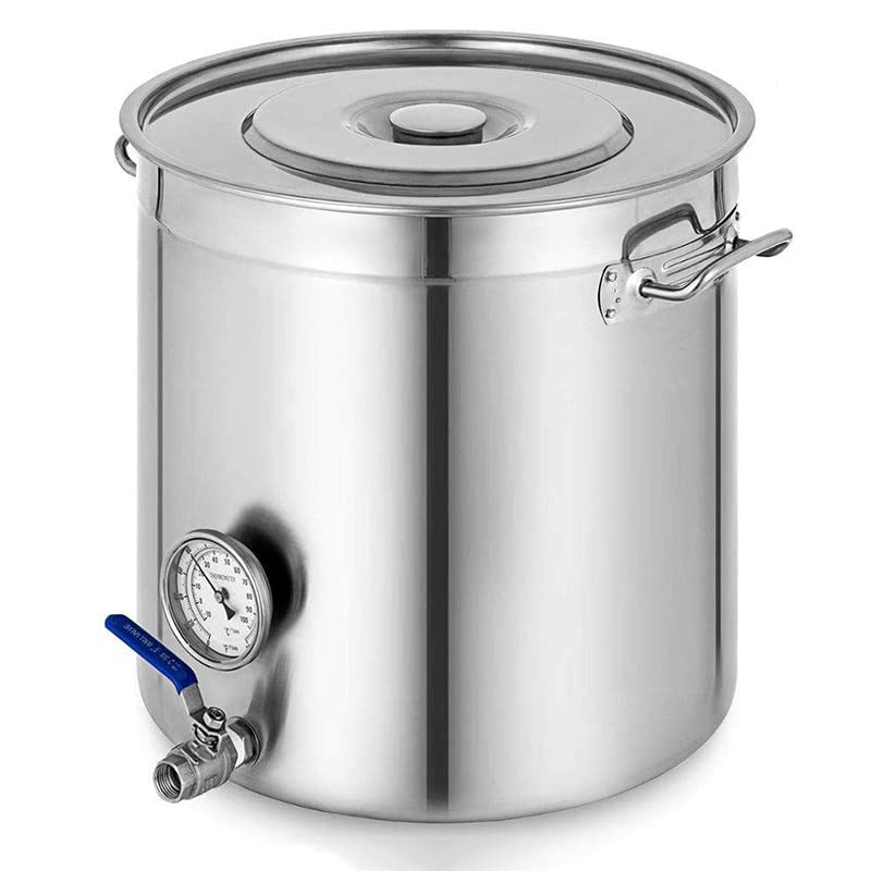 AIZYR Stainless Steel Home Brew Kettle Commercial Stock Pot with Lid, Thermometer, Ball Valve Spigot for Brewing Boiling Cookware,35x35cm - size: 35x35cm