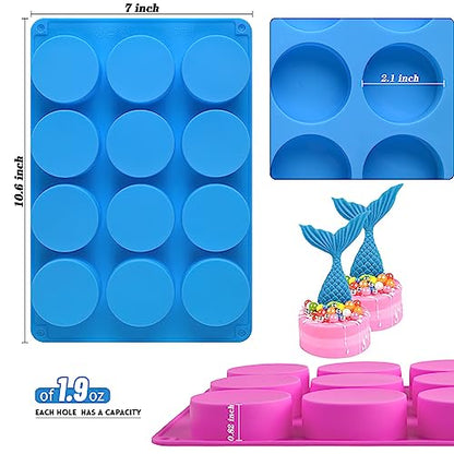 Sakolla 3 Pcs Round Chocolate Cookie Molds, 12-Cavity Cylinder Silicone Molds for Chocolate, Cake, Candy, Pudding, Mini Soap (2 Rose Red+1 Blue) - color: 3 Pcs/Rose Red&Blue