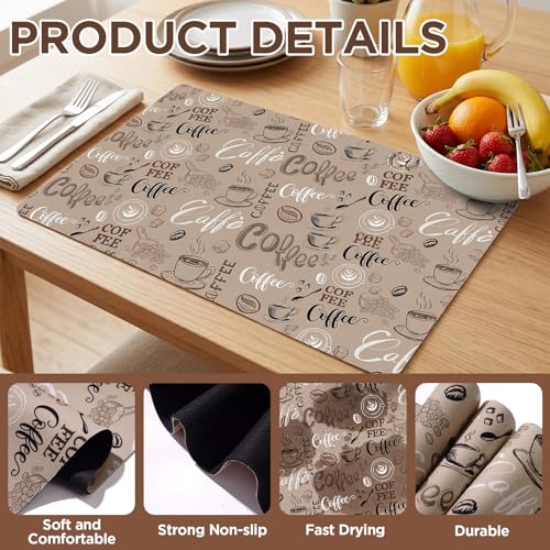 Coffee Theme Dish Drying Mat for Kitchen Counter Absorbent Microfiber Dish Drainer Mats Reusable Coffee Mat Bar for Countertop Washable Dishes Utensils Drying Pad 12x20 Inch