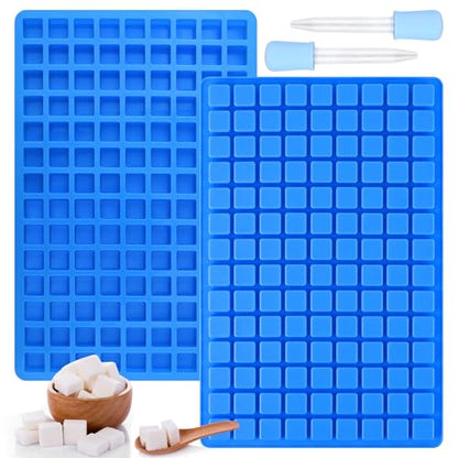 Sakolla 2 Pack Square Silicone Candy Molds, Nonstick 126 Cavity Mini Silicone Molds for Chocolate, Hard Candy, Gummy, Ice Cubes, Ganache (Blue) - color: Mini Square 2 Pcs/Buue