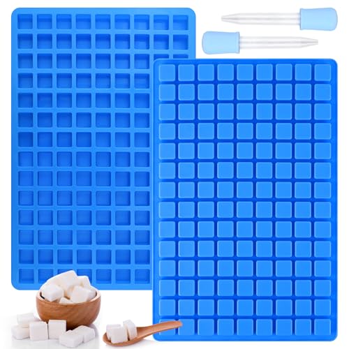 Sakolla 2 Pack Square Silicone Candy Molds, Nonstick 126 Cavity Mini Silicone Molds for Chocolate, Hard Candy, Gummy, Ice Cubes, Ganache (Blue) - color: Mini Square 2 Pcs/Buue