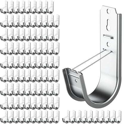 100pcs 2 Inch J Hook Wall Mount J Hook with Retainer Clip Rust-Resistant J Hook for Hanging Wire Cable Management & Organization Solution