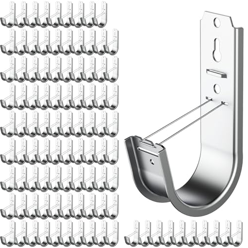 100pcs 2 Inch J Hook Wall Mount J Hook with Retainer Clip Rust-Resistant J Hook for Hanging Wire Cable Management & Organization Solution