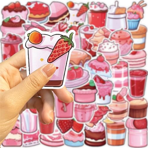 Pink Cake Dessert Stickers 50Pcs Notebook Water Bottle Skateboard Luggage Helmet Diary Waterproof Vinyl Aesthetic Stickers Kids Teens Girls Adults Party Rewards (Colourful-4) - color: Colourful-4