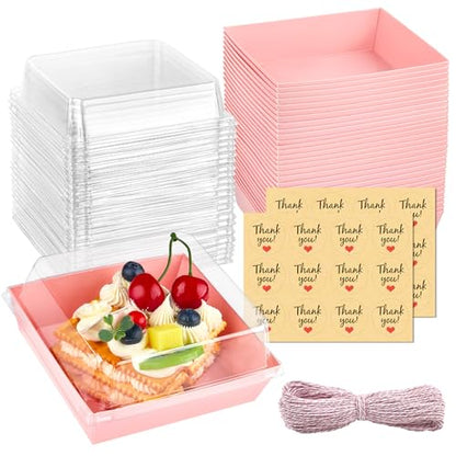 Kucoele Charcuterie Boxes with Clear Lids, 5 Inches, Pink, 20 Pack | Disposable, To Go Paper Dessert Boxes, Bakery Boxes, Small Food Containers, For Cookies, Cupcakes, Strawberries - color: pink