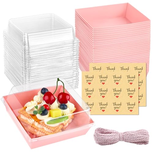 Kucoele Charcuterie Boxes with Clear Lids, 5 Inches, Pink, 20 Pack | Disposable, To Go Paper Dessert Boxes, Bakery Boxes, Small Food Containers, For Cookies, Cupcakes, Strawberries - color: pink