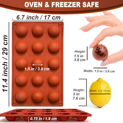 Lerykin Small 15-Cavity Semi Sphere Silicone Molds Non-Stick,2 Packs Half Sphere Silicone Baking Molds for Making Jelly, Chocolates and Cake - color: 15 Small ( 2 Pack )