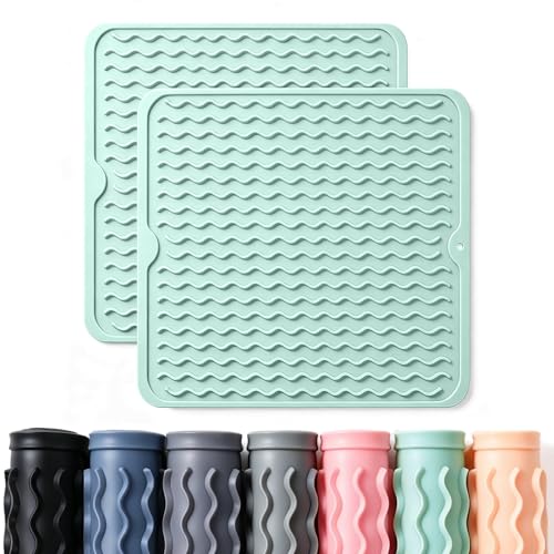 2 Pack Caketime Silicone Dish Drying Mat for Kitchen Counter Baking Cooking Grilling Tools Coffee Must Haves Household Dining Finds Simple Bathroom Dryer Work Place Covers Rubber Rug 12"x12" Green - color: Green, size: 12"*12"