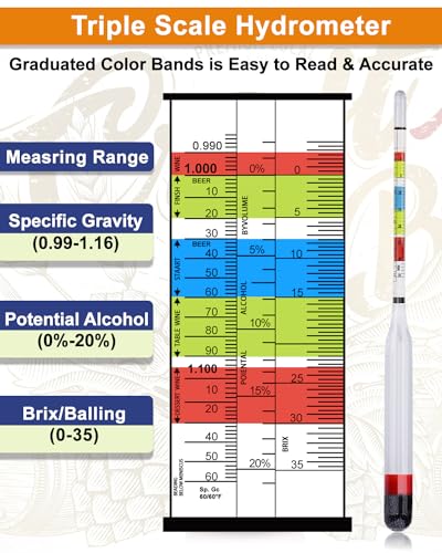 Kosoeur Triple Scale Hydrometer, Alcohol Hydrometer for Wine, Mead, Kombucha & Beer, Mead Making Kit, (ABV Tester, Brix, Specific Gravity Hydrometer), Hydrometer Alcohol Kit for Wine Brewing Supplies
