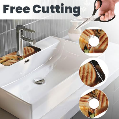 Cheese Sandwiches Splash Guard Mat For Kitchen Sink, Super Absorbent Fast Drying Faucet Mat Draining Mat Sink Gadgets Behind Faucet Sinkmat For Kitchen And Bathroom 15"X5.5"