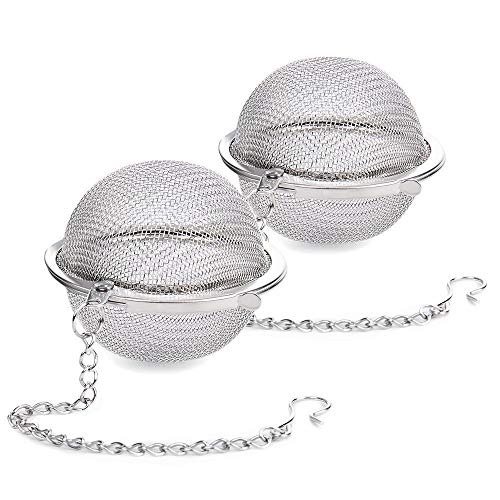 2Pcs Stainless Steel Tea Infuser Strainer, 2.04 Inch Metal Fine Mesh Tea Spice Ball for Loose Leaf Tea, Tea Filter with Chain Hook, Tea Interval Diffuser for Spices, Seasonings