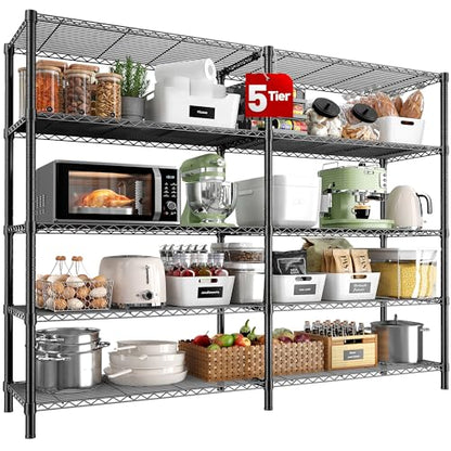 REIBII 5 Tier Wire Shelving Storage Shelves Loads 1430LBS, 58" W Metal Shelving for Storage Adjustable Shelving Unit Heavy Duty Garage Shelves Pantry Shelves Kitchen, Black - style: Black-13.8"D x 58"W x 59"H-5 Tier