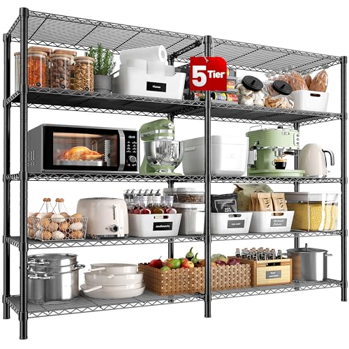 REIBII 5 Tier Wire Shelving Storage Shelves Loads 1430LBS, 58" W Metal Shelving for Storage Adjustable Shelving Unit Heavy Duty Garage Shelves Pantry Shelves Kitchen, Black - style: Black-13.8"D x 58"W x 59"H-5 Tier