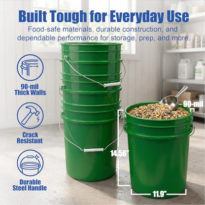 ePackageSupply 5 Gallon Bucket - Food Grade Bucket, Metal Handle Grip, BPA-Free, Heavy-Duty 90 Mil HDPE Plastic Pail, Stackable Utility Container, Made in USA, Lid Not Included, Green, 6 Packs - color: Green, size: 6 Packs