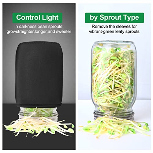 Sprouting Jar Kit, 32 OZ 2 Large Wide Mouth Mason Jars with Sprout Lids, Premium Canning Lids, Blackout Sleeves, Tray ,Stand & Canning Brush - Sprouting Kit for Growing Broccoli, Mung Bean, Alfalfa