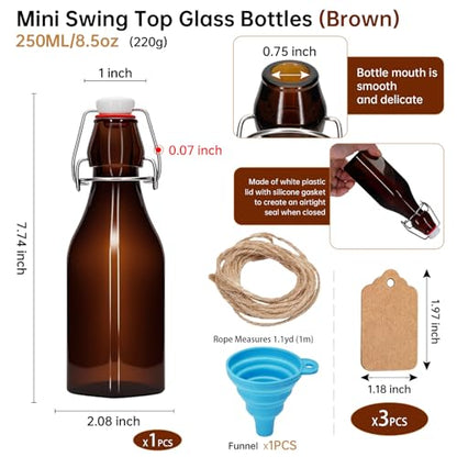 8.5oz square Amber Beer Bottles with Flip Caps,250MLGlass Bottle with Swinging Top for Airtight Lids, Home Brewing and Fermentation Kombucha, Vanilla Extract, Beverage, Water (1)