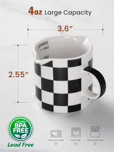 ABRUTY Espresso Cups, 5 OZ Ceramic Double Spouts Cups, Espresso Shot Cup with Handle and Measuring, Small Coffee Mugs Accessories for Espresso Machine Set Suitable for Milk Syrup - color: Square (2 Pack)