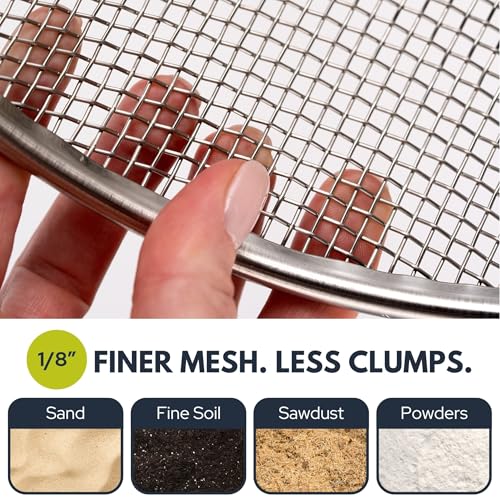 Round Soil Sifter for 5-Gallon Bucket (1/8-inch Mesh), Stainless Steel Garden Sieve with Handles - size: 1/8 inch