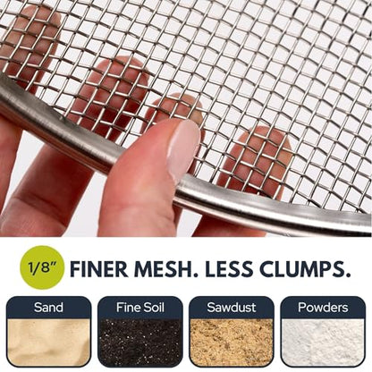 Round Soil Sifter for 5-Gallon Bucket (1/8-inch Mesh), Stainless Steel Garden Sieve with Handles - size: 1/8 inch