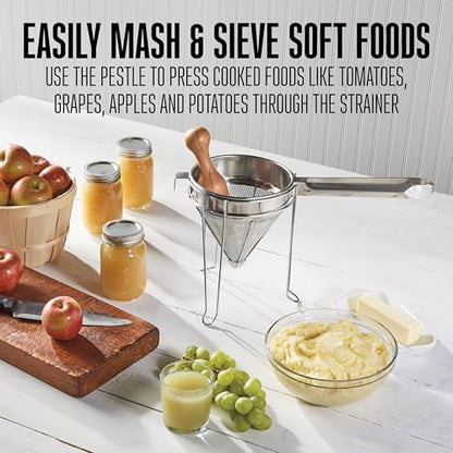 Weston Stainless Steel Cone and Pestle Set (83-3030-W), 2 Quart Capacity, Dishwasher Safe, 1.9-Liter, Silver