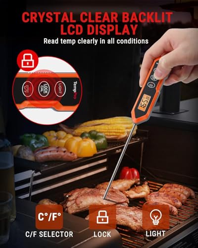 TempPro TP15H Waterproof Instant Read Meat Thermometer for Cooking, Digital Food Thermometer with Backlight & Calibration, Cooking Thermometer for BBQ (Previously ThermoPro)