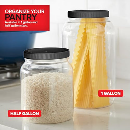Stock Your Home Half Gallon Clear Plastic Jars with Lids (1 Pack) 64 oz Wide Mouth Large Jar with Lid, Big Container for Candy, Cookies, Arts & Crafts, Bartender Money Tips, Kitchen & Pantry Storage - size: 0.5 Gallon