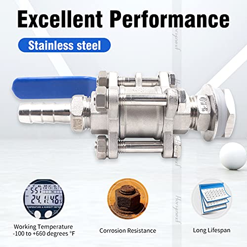 3/4" O.D. thread to 1/2 inch elbow barb stainless steel home brewing bulkhead three-piece ball valve fitting kit, for gallon beer pot brew kettle spigot mash tun - size: 3/4" thread-1/2" barb, 1st gen. 3-piece valve